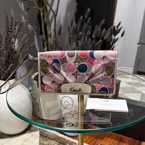 Coach Pink and Blue Patterned Wristlet